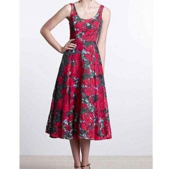 Anthropologie Tracy Reese Noisette Red Roses Floral Lace Tulle Dress Size 2 - Picture 3 of 15